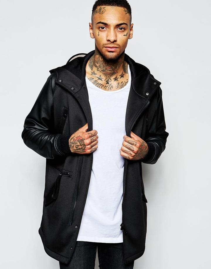 Asos Neoprene Parka Jacket With Perspex Cap In Black - Black