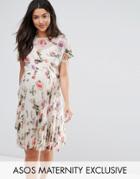 Asos Maternity Floral Pleat Skirt Dress - Multi