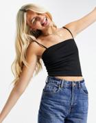 Monki Eily Ribbed Tank In Black