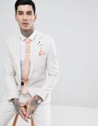 Gianni Feraud Skinny Fit Wedding Linen Stone Stripe Suit Jacket - Stone