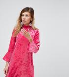 Monki High Neck Velvet Dress-pink