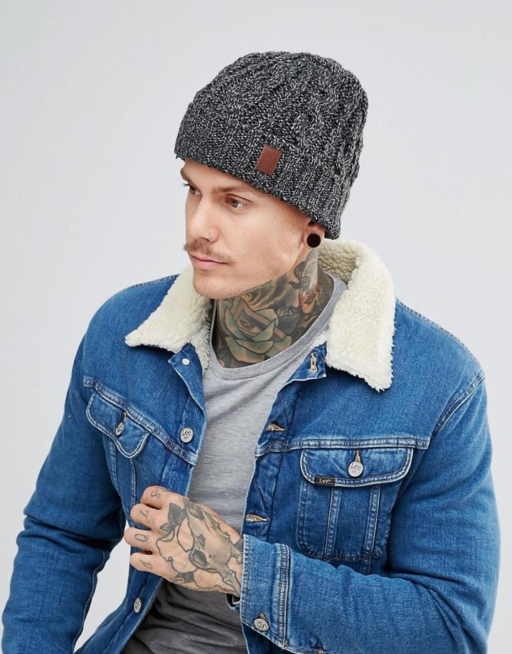 Barts Twister Beanie In Cable Knit - Black