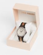 Steve Madden Watch With Quilted Dial And Stones In Rose Gold And Black-multi