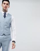 Gianni Feraud Wedding Slim Fit Plain Linen Vest - Blue