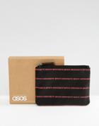 Asos Leather Zip Wallet In Black With Red Design - Black