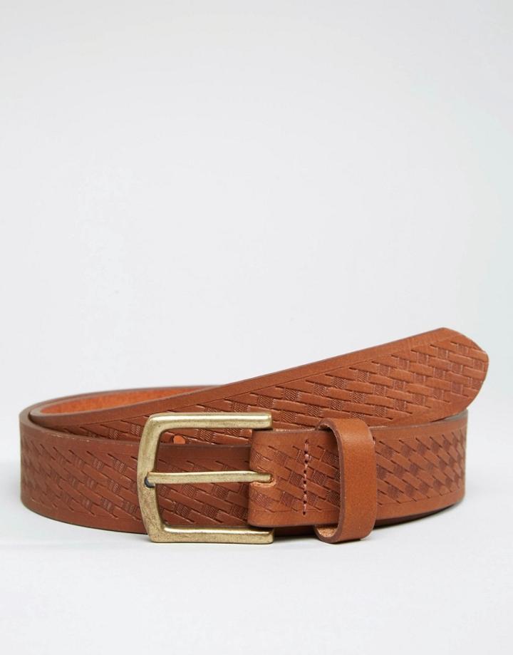 Asos Leather Belt With Plait Emboss - Tan