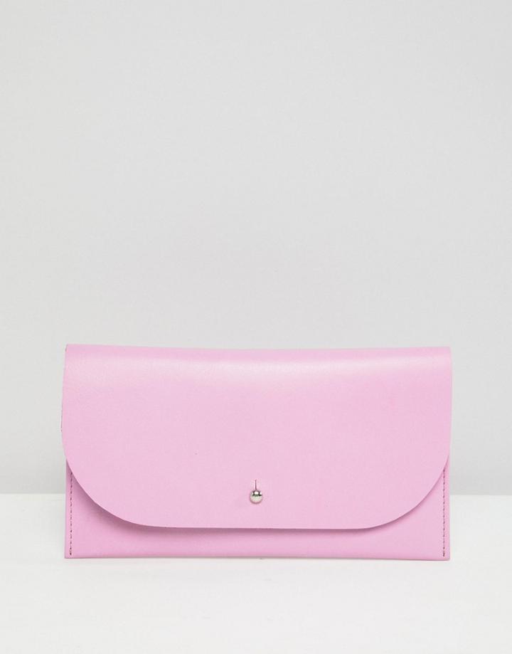 Asos Design Leather Stud Foldover Purse - Pink