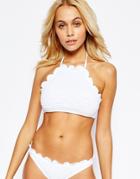 Asos Mix And Match Crochet Lace Scallop Halter Crop Bikini Top - White