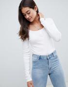 Asos Design Long Sleeve T-shirt With Button Front In White - White