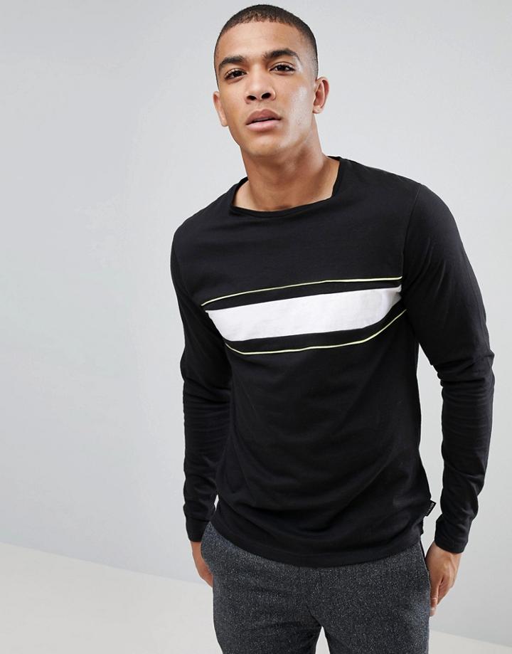 D-struct Chest Stripe Long Sleeve Top - Black