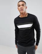 D-struct Chest Stripe Long Sleeve Top - Black