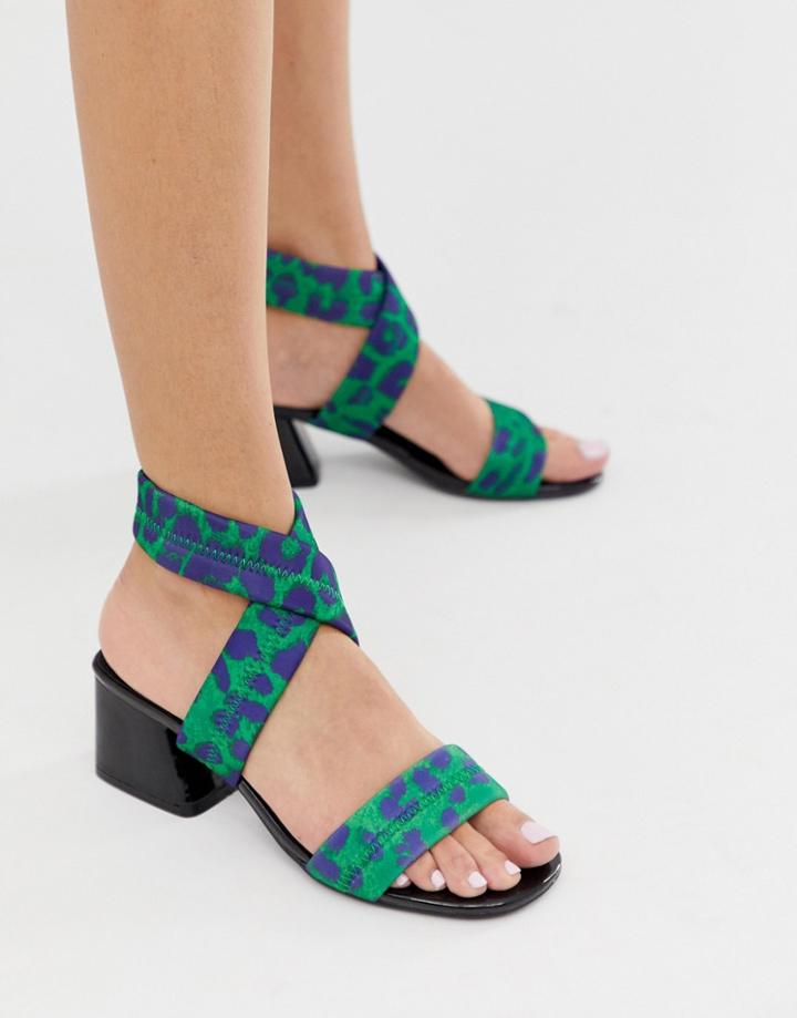 Asos Design Harman Mid Heels In Green Leopard Neoprene-multi