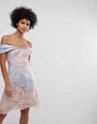 Chi Chi London Premium Lace Bardot Mini Dress - Gray
