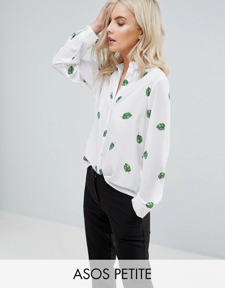Asos Petite Blouse In Leaf Print - Multi