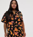 Collusion Plus Tropical Print Revere Shirt Dress - Multi