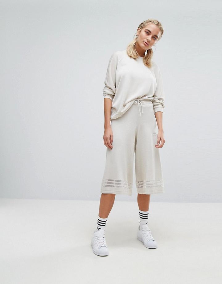Adidas Originals Knit Culottes With Sheer Three Stripe - Cream