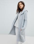 Esprit Long Line Ribbed Cardigan With Hood - Gray