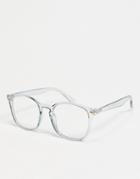 Asos Design Clear Lens Glasses With Blue Light In Gray-green