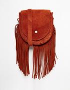 Park Lane Suede Cross Body Bag With Fringing - Rust