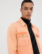 Asos Design Zip Through Denim Jacket In Fluro Orange - Orange
