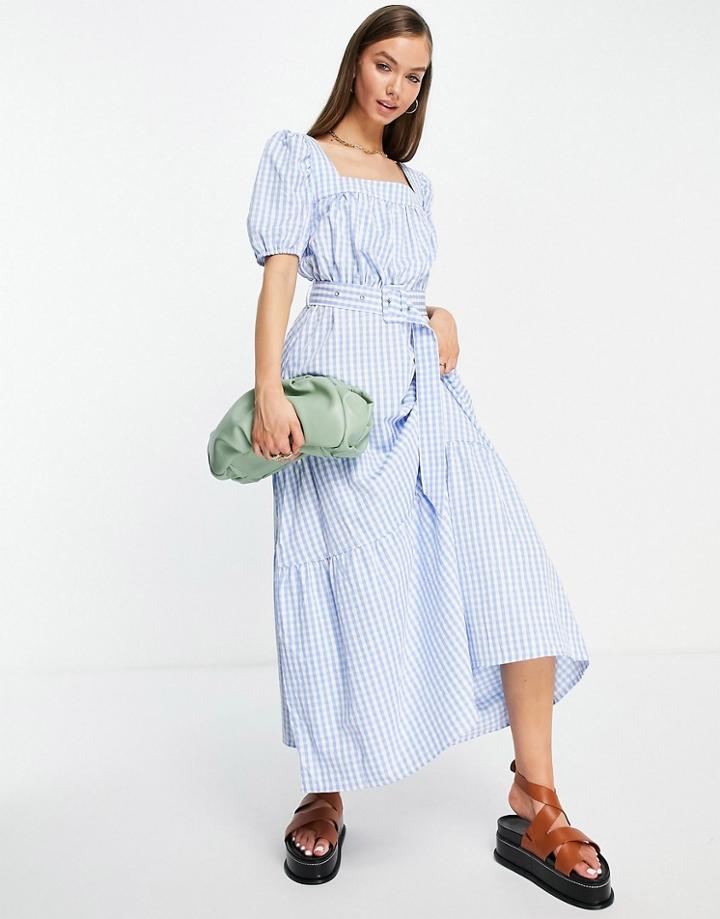 Vila Tiered Maxi Dress In Gingham-multi