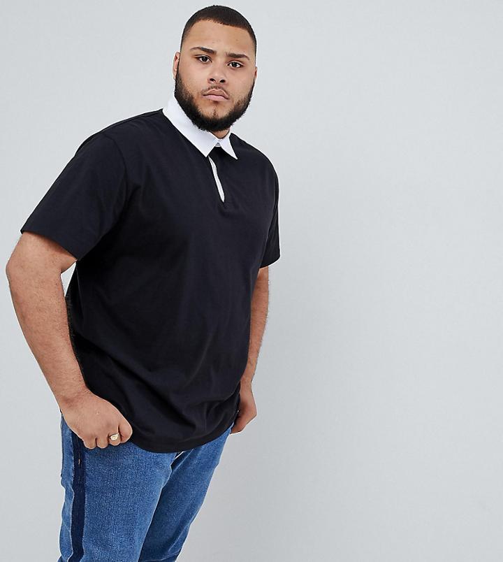Asos Design Plus Relaxed Fit Rugby Polo - Black