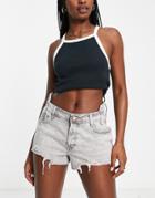 River Island Waist Detail Denim Short In Gray