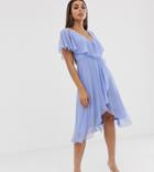 Asos Design Midi Dress With Cape Back And Dipped Hem - Blue