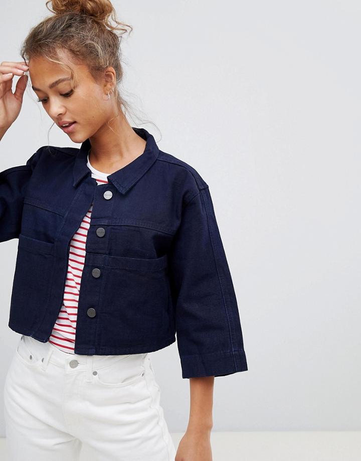 Waven Tak Cropped Denim Shirt - Navy