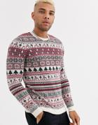 Asos Design Christmas Sweater With All Over Design In Oatmeal-multi