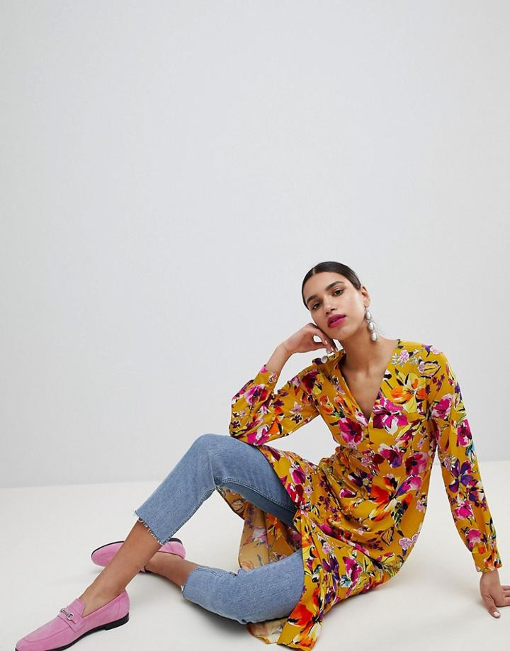 Stradivarius Floral Print Midi Dress - Multi