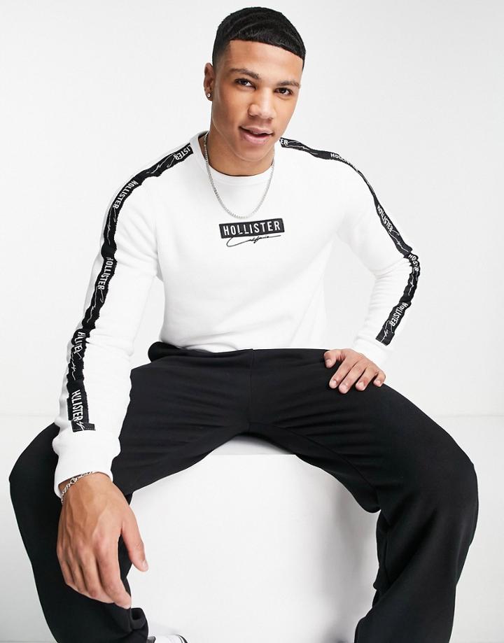Hollister Sweatshirt In White With Sleeve Logo Taping