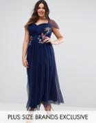 Little Mistress Plus Floral Embroidered Maxi Dress - Navy