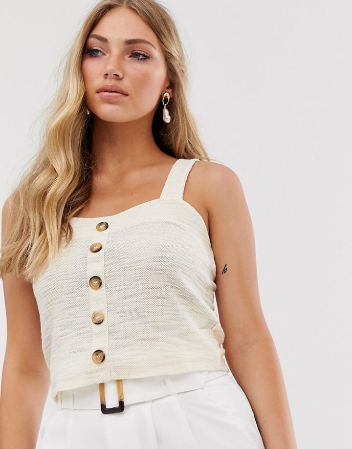 Vila Textured Button Thru Crop Top - Cream