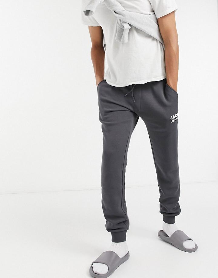 Jack & Jones Intelligence Logo Sweatpants In Charcoal-grey