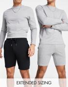 Asos Design 2 Pack Jersey Skinny Shorts In Gray Heather/black - Multi - Multi