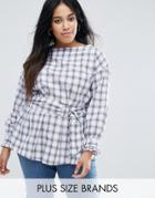 New Look Plus Check Belted Top - White