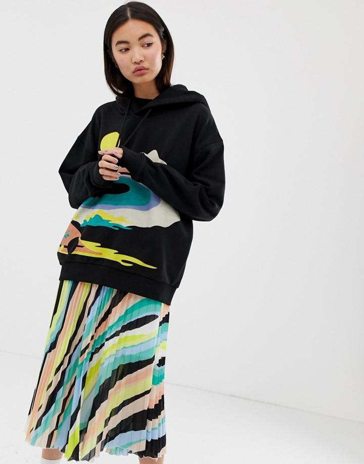 Weekday Hoodie With Landscape Print In Black - Black