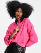 Bershka Chunky Roll Neck Sweater In Bright Pink