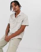 Asos Design Oversized Oxford Shirt In Sand With Double Pockets - Beige