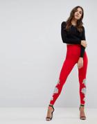 Asos Leggings With Placed Tiger Floral Print - Red