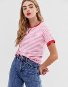 Noisy May Stripe Sweatshirt With Contrast Ringer - Pink
