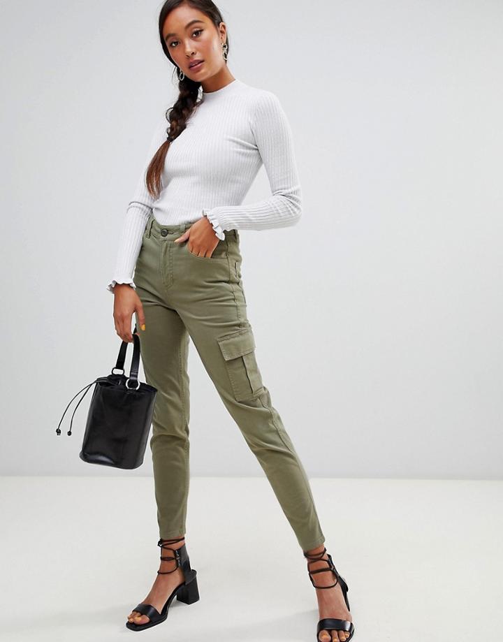 Miss Selfridge Cargo Pants With Utility Pockets In Khaki - Green