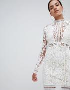 Missguided Crochet Lace Long Sleeve Mini Dress - White