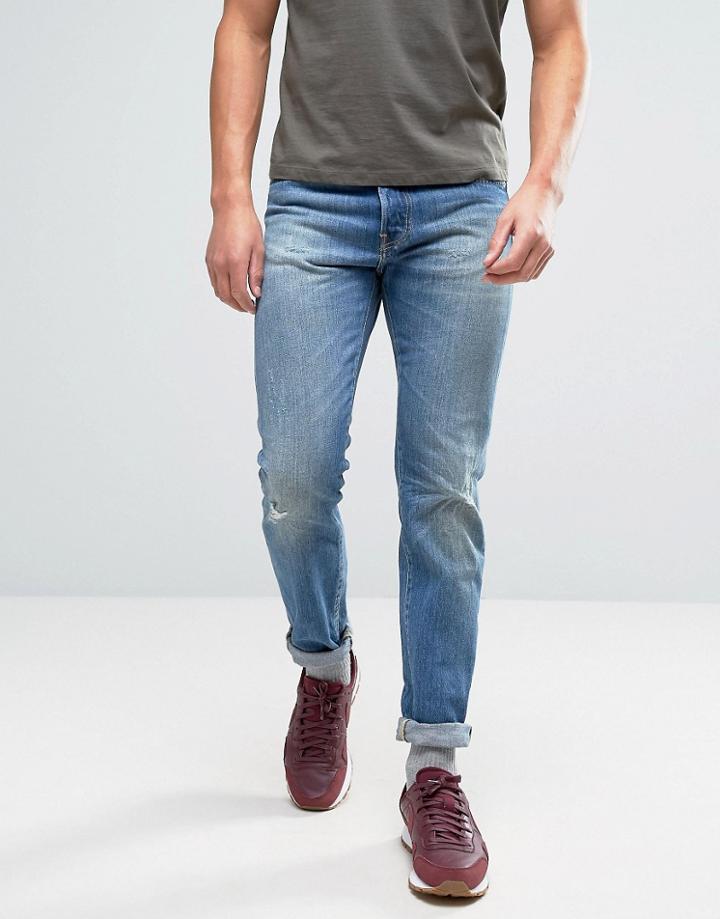 Edwin Ed-80 Slim Tapered Jean Average Wash Abraisions - Blue