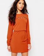 First & I Lace Up Detail Dress - Rust Orange
