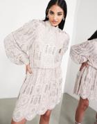 Asos Edition Pretty Embellished Mini Skater Dress In Blush-pink