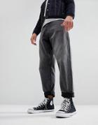 Asos Oversized Tapered Jeans In Vintage Washed Black - Black