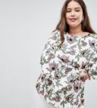 Ax Paris Plus Floral Blouse With Tiered Sleeves - Multi