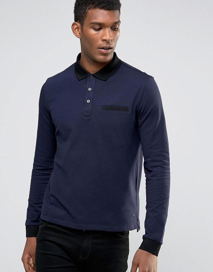 Hugo By Hugo Boss Ls Polo Contrast Collar & Cuff - Navy
